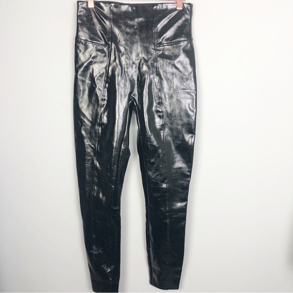 SPANX | Faux Patent Leather Body Shaping Black Leggings Women’s Size Medium & 1X - Picture 5 of 16